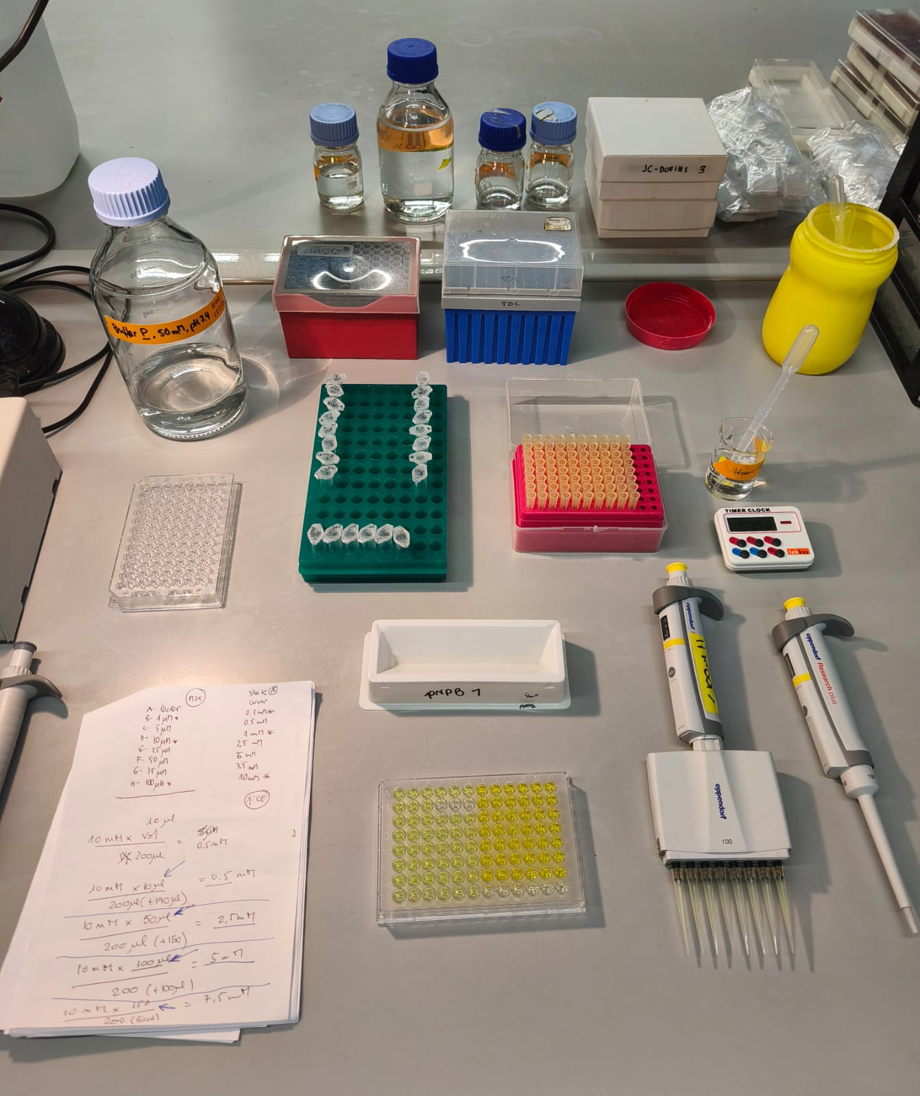 Herramientas del laboratorio con notas.